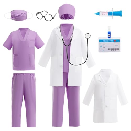Lito Angels Arztkostüm Kinder Set mit Kittel, OP-Kleidung, Haube, Maske und Medizinisches Zubehör für Jungen Mädchen, Berufetag, Rollenspiel, Halloween, Cosplay, Alter 7-8 Jahre 128 Lila Lito Angels Arztkostüm Kinder Set mit Kittel, OP-Kleidung, Haube, Maske und Medizinisches Zubehör für Jungen Mädchen, Berufetag, Rollenspiel, Halloween, Cosplay, Alter 7-8 Jahre 128 Lila von Lito Angels