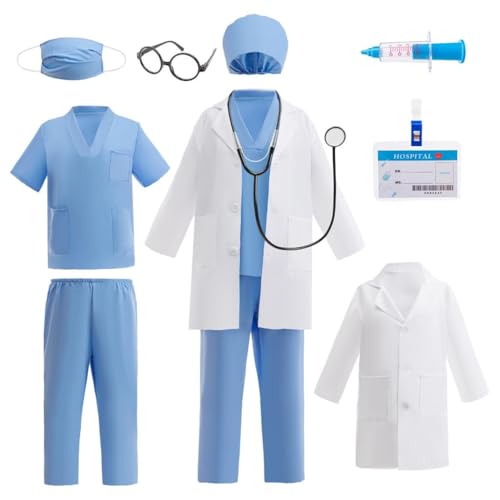Lito Angels Arztkostüm Kinder Set mit Kittel, OP-Kleidung, Haube, Maske und Medizinisches Zubehör für Jungen Mädchen, Berufetag, Rollenspiel, Halloween, Cosplay, Alter 8-9 Jahre 134 Blau Lito Angels Arztkostüm Kinder Set mit Kittel, OP-Kleidung, Haube, Maske und Medizinisches Zubehör für Jungen Mädchen, Berufetag, Rollenspiel, Halloween, Cosplay, Alter 8-9 Jahre 134 Blau von Lito Angels