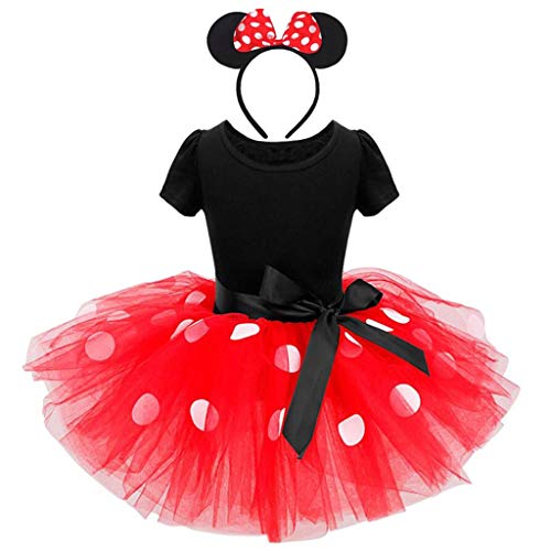 Lito Angels Minnie Mouse Kostüm für Mädchen Baby, Polka Dot Geburtstag Kleid Tüll Tutu mit Maus Ohren Haarreif, Größe 12-18 Monate 86 (Stoffetikett 80), Rot 261 von Lito Angels