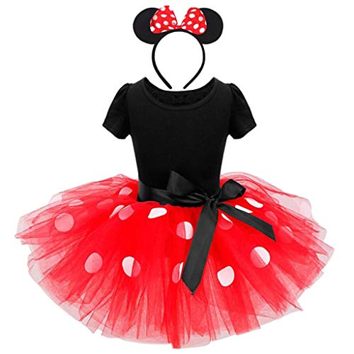 Lito Angels Minnie Mouse Kostüm für Mädchen Baby, Polka Dot Geburtstag Kleid Tüll Tutu mit Maus Ohren Haarreif, Größe 18-24 Monate 92 (Stoffetikett 90), Rot 261 von Lito Angels