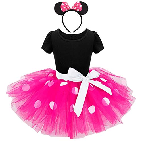Lito Angels Minnie Mouse Kostüm für Mädchen Kinder, Polka Dot Geburtstag Kleid Tüll Tutu mit Maus Ohren Haarreif, Größe 3-4 Jahre 104, Hot Pink 261 von Lito Angels