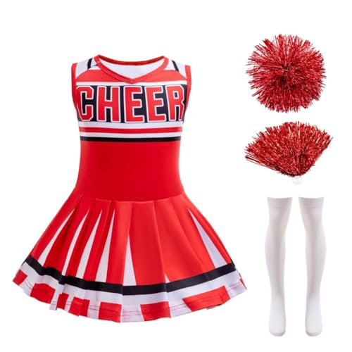 Lito Angels Cheerleader Kostüm Kleid Outfit Verkleidung mit pompons und Socken für Kinder Mädchen Größe 7-8 Jahre 128, Rot Lito Angels Cheerleader Kostüm Kleid Outfit Verkleidung mit pompons und Socken für Kinder Mädchen Größe 7-8 Jahre 128, Rot von Lito Angels