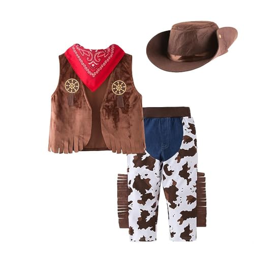 Lito Angels Cowboy Kostüm Kleidung Verkleidung mit Bandana, Weste und Hut für Kinder Jungen Größe 7-8 Jahre 128, Braun (Tag-Nummer 140) von Lito Angels