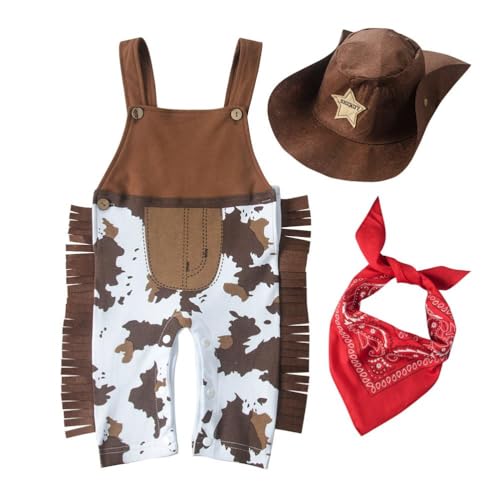 Lito Angels Cowboy Kostüm Kleidung Verkleidung mit Bandana und Hut für Baby Jungen Größe 0-3 Monate 56, Braun (Tag-Nummer 70) von Lito Angels