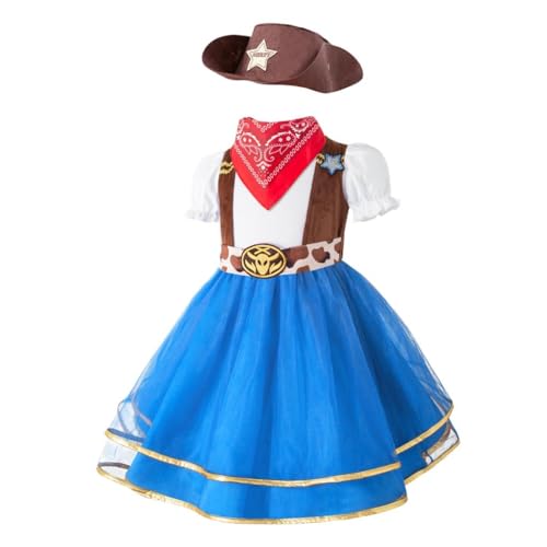 Lito Angels Cowgirl Kostüm Kleidung Verkleidung mit Bandana und Hut für Kleinkind Mädchen Größe 3-4 Jahre 104, Blau von Lito Angels