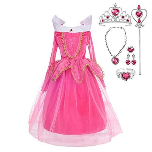 Lito Angels Dornröschen Prinzessin Aurora Kleid Kostüm Verkleidung mit Zubehör für Kinder Mädchen Größe 6-7 Jahre 122, Pink von Lito Angels