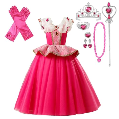 Lito Angels Dornröschen Prinzessin Aurora Kleid Kostüm Verkleidung mit Zubehör für Kinder Mädchen Größe 9-10 Jahre 140, heißes Rosa von Lito Angels