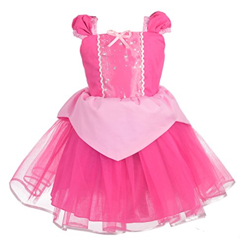 Lito Angels Prinzessin Aurora Kostüm Kleid für Baby Mädchen Dornröschen Verkleidung Sommerkleid heißes Rosa Größe Gr. 18-24 Monate 92 von Lito Angels