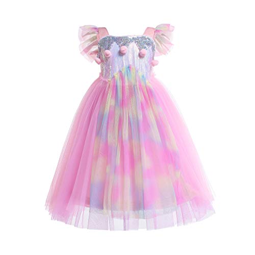 Lito Angels Einhorn Geburtstag Party Prinzessin Kleid für Kinder Mädchen, Rosa Regenbogen Festzug Tüllkleid, Größe 5-6 Jahre 116 von Lito Angels