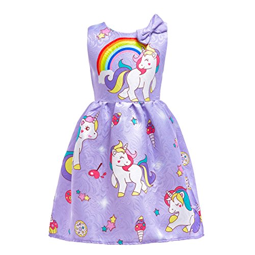 Lito Angels Einhorn Kleid Kostüm für Kinder Mädchen, Sommerkleid Freizeitkleidung Verkleidung, Größe 5-6 Jahre 116, Stil D - Lila von Lito Angels