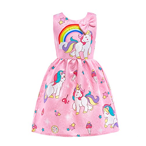 Lito Angels Einhorn Kleid Kostüm für Kinder Mädchen, Sommerkleid Freizeitkleidung Verkleidung, Größe 5-6 Jahre 116, Stil D - Rosa von Lito Angels