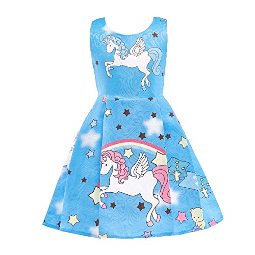 Lito Angels Einhorn Kleid Kostüm für Kinder Mädchen, Sommerkleid Freizeitkleidung Verkleidung, Größe 7-8 Jahre 128, Stil A - Blau von Lito Angels