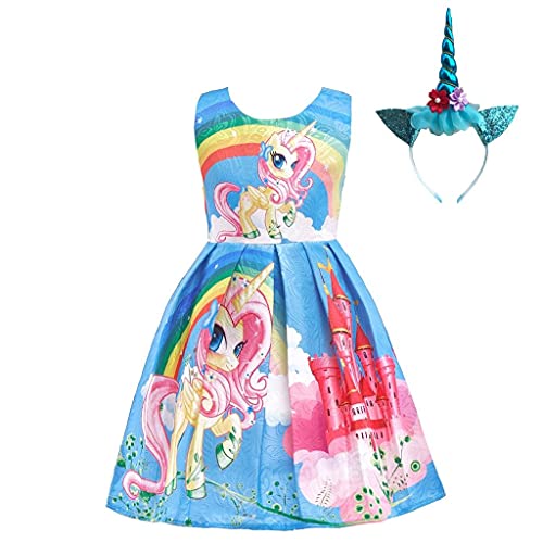 Lito Angels Einhorn Kleid Kostüm mit Haarreifen für Kinder Mädchen, Little Pony Prinzessin Sommerkleid Geburtstag Kinderkleidung, Größe 6-7 Jahre 122, Stil C - Blau Lito Angels Einhorn Kleid Kostüm mit Haarreifen für Kinder Mädchen, Little Pony Prinzessin Sommerkleid Geburtstag Kinderkleidung, Größe 6-7 Jahre 122, Stil C - Blau von Lito Angels