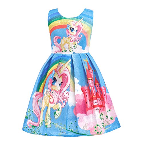 Lito Angels Einhorn Kleid Kostüm für Kinder Mädchen, Little Pony Prinzessin Sommerkleid Geburtstag Kinderkleidung, Größe 4-5 Jahre 110, Stil C - Blau von Lito Angels