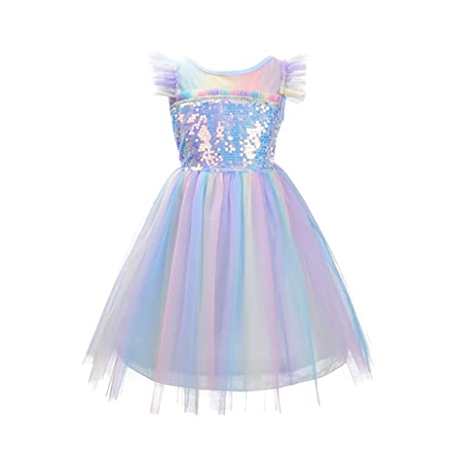 Lito Angels Einhorn Prinzessin Kleid für Kinder Mädchen, Blau Regenbogen Tüllkleid, Größe 7-8 Jahre 128 (Tag-Nummer 140) von Lito Angels
