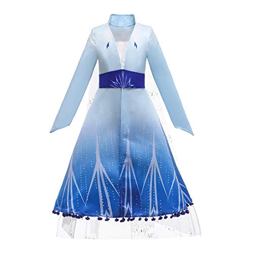 Lito Angels Eiskönigin 2 Elsa Kostüm Kleid für Kinder Mädchen Reisekostüm mit Schleppe Schneekönigin Verkleidung Größe 5-6 Jahre 116 von Lito Angels