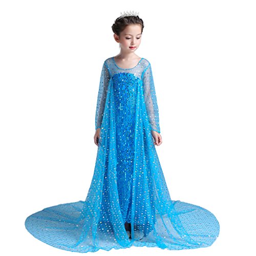 Lito Angels Eiskönigin Prinzessin Elsa Pailletten Blau Kleid mit Schleppe für Kleinkind Mädchen, Verkleidung Kostüm, Größe 4-5 Jahre 110 von Lito Angels