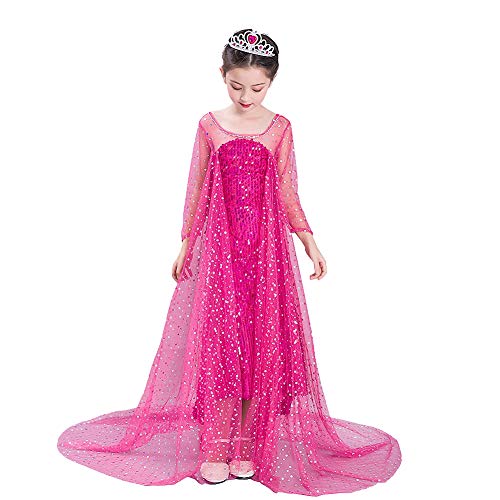 Lito Angels Eiskönigin Prinzessin Elsa Pailletten Pink Kleid mit Schleppe für Kinder Mädchen, Verkleidung Kostüm, Größe 9-10 Jahre 140 von Lito Angels