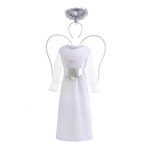 Lito Angels Engel Kostüm weißes Kleid Verkleidung mit Flügel und Heiligenschein für Kleinkind Mädchen, Größe 5-7 Jahre 116 122 von Lito Angels