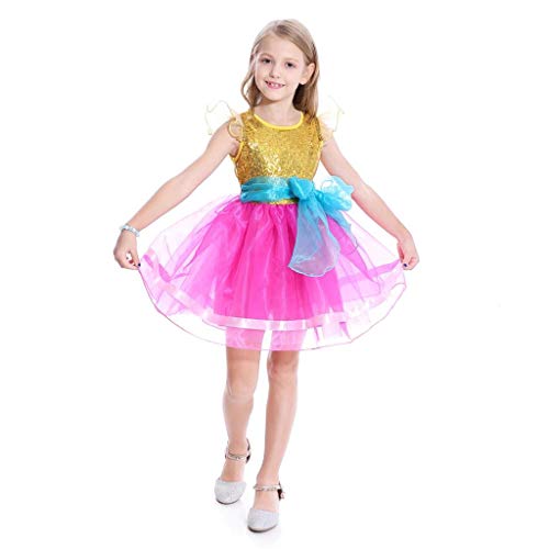 Lito Angels Fancy Nancy Kleid für Kinder Mädchen Pailletten Kostüm Karneval Halloween Geburtstag Outfit Verkleidung Gelb Pink Größe 4-5 Jahre 110 von Lito Angels