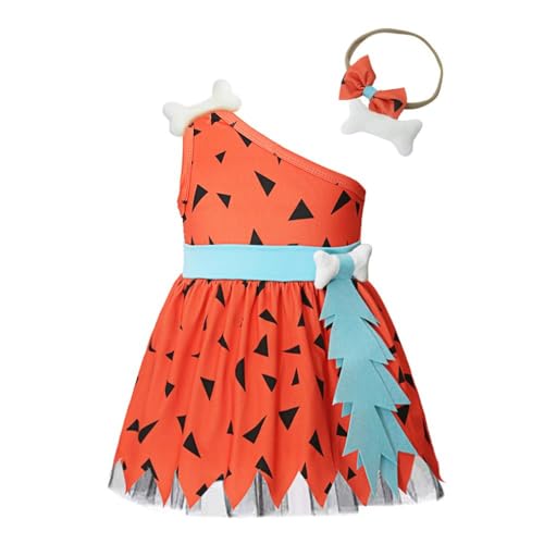 Lito Angels Flintstones Pebbles Kostüm Kleid Verkleidung mit Stirnband für Baby Mädchen Größe 12-18 Monate 86, Orange (Tag-Nummer 80) von Lito Angels