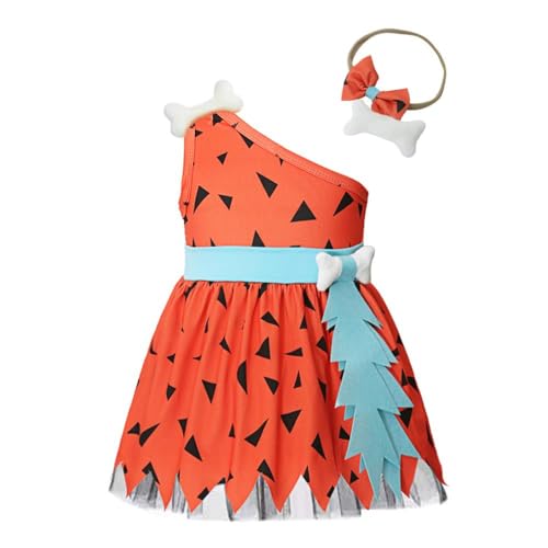 Lito Angels Flintstones Pebbles Kostüm Kleid Verkleidung mit Stirnband für Kleinkind Mädchen Größe 3 Jahre 98, Orange (Tag-Nummer 110) von Lito Angels