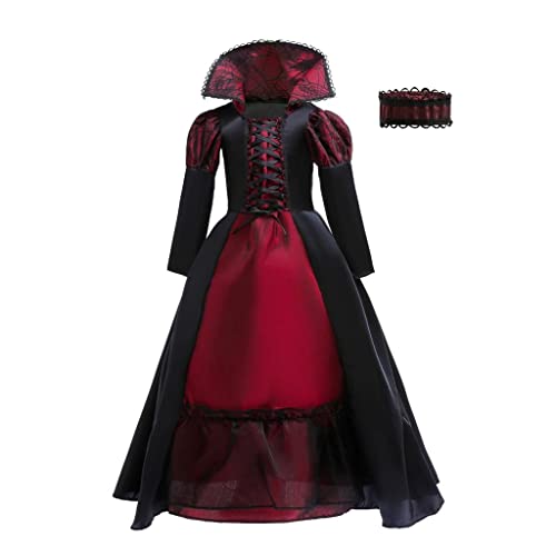 Lito Angels Gothic Vampir Kostüm Kleid Verkleidung mit Choker Halsband für Kinder Mädchen Größe 8-10 Jahre 134 140, Schwarz und Burgund von Lito Angels