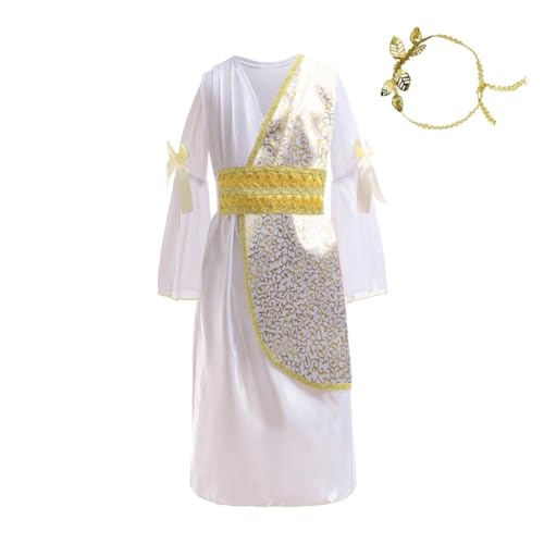 Lito Angels Griechische Römische Göttin Karneval Kostüm Kleid Verkleidung mit Lorbeerkranz Gold für Kinder Mädchen Größe 7-8 Jahre 128 (Tag-Nummer 0M) von Lito Angels