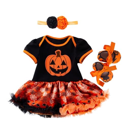 Lito Angels Halloween Kürbis Kostüm Kleid Verkleidung für Baby Mädchen, Body Strampler Onesie mit Stirnband und Schuhe Größe 12 Monate 80 von Lito Angels