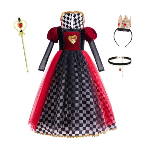 Lito Angels Herzkönigin Alice im Wunderland Kostüm Kleid Verkleidung mit Zubehör für Kleinkind Mädchen Größe 4-5 Jahre 110, Rot Schwarz (Tag-Nummer 110) von Lito Angels