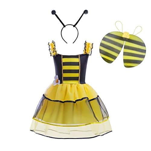 Lito Angels Honigbiene Biene Kostüm Kleid Verkleidung mit Flügel und Haarreifen für Kinder Mädchen, Größe 9-10 Jahre 140 von Lito Angels