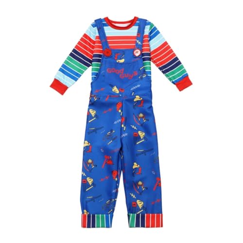 Lito Angels Jungen Kostüm als Gruseliger Killer mit Gestreiftem Shirt Latzhose, Horrorfilm Verkleidung für Halloween Kinder Größe 9-10 Jahre 134 von Lito Angels