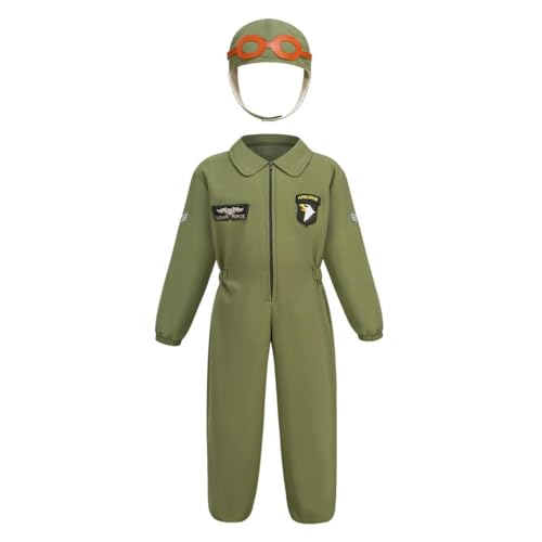 Lito Angels Kinder Kampfpilotenkostüm Luftwaffe, Overall mit Fliegerhut für Jungen und Mädchen, Halloween, VE-Tag, Geburtstag, Welttag des Buches, Verkleidung, Rollenspiel-Outfit, Alter 10–11 Jahre von Lito Angels