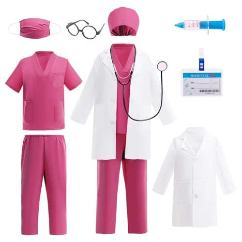 Lito Angels Arztkostüm Kinder Set mit Kittel, OP-Kleidung, Haube, Maske und Medizinisches Zubehör für Jungen Mädchen, Berufetag, Rollenspiel, Halloween, Cosplay, Alter 10-11 Jahre 146 Pink Lito Angels Arztkostüm Kinder Set mit Kittel, OP-Kleidung, Haube, Maske und Medizinisches Zubehör für Jungen Mädchen, Berufetag, Rollenspiel, Halloween, Cosplay, Alter 10-11 Jahre 146 Pink von Lito Angels