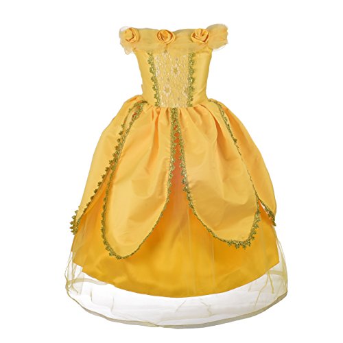 Lito Angels Kinder Mädchen Die Schöne und das Biest Prinzessin Belle Kostüm Kleid Verkleidung Größe 5-6 Jahre 116, Gelb von Lito Angels