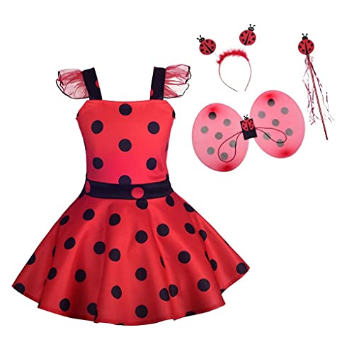 Lito Angels Kinder Mädchen Ladybug Marienkäfer Kostüm Polka Dots Kleid mit Flügeln, Haarreifen und Zubehör, Größe 18-24 Monate 92 (Tag-Nummer 90), Rot von Lito Angels