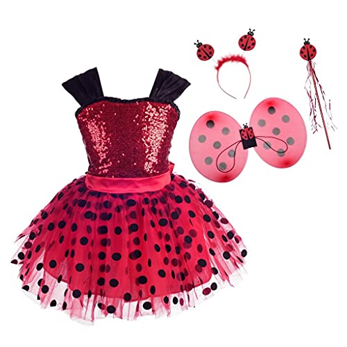 Lito Angels Kinder Mädchen Ladybug Marienkäfer Kostüm Tutu Kleid mit Flügeln, Haarreifen und Zubehör, Größe 4-5 Jahre 110, Rot Tupfen Lito Angels Kinder Mädchen Ladybug Marienkäfer Kostüm Tutu Kleid mit Flügeln, Haarreifen und Zubehör, Größe 4-5 Jahre 110, Rot Tupfen von Lito Angels