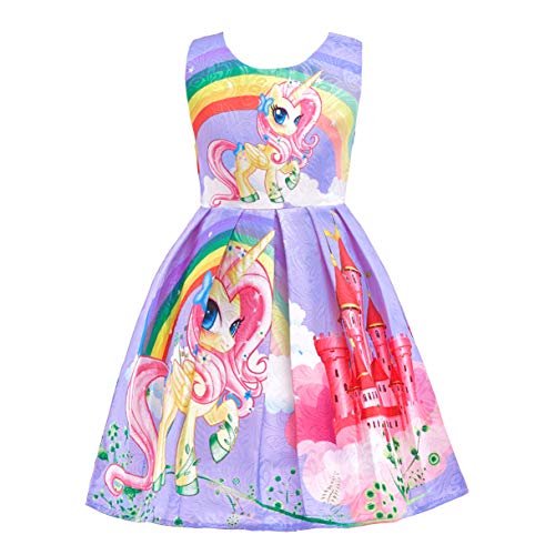 Lito Angels Einhorn Kleid Kostüm für Kinder Mädchen, Little Pony Prinzessin Sommerkleid Geburtstag Kinderkleidung, Größe 3-4 Jahre 104, Stil C - Lila von Lito Angels