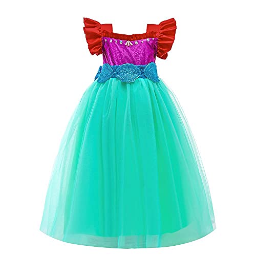 Lito Angels Kleine Meerjungfrau Prinzessin Arielle Kleid Kostüme Verkleidung für Kinder Mädchen Größe 3-4 Jahre 104, Rot Grün von Lito Angels