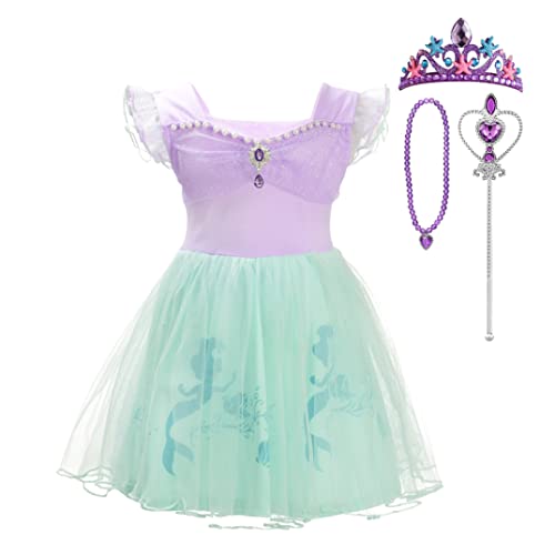 Lito Angels Kleine Meerjungfrau Prinzessin Arielle Kleid Kostüme Verkleidung mit Zubehör für Mädchen Kinder, Größe 2-3 Jahre 98, Lila 265 von Lito Angels