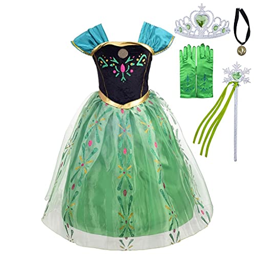 Lito Angels Prinzessin Anna Krönung Kleid Eiskönigin Kostüm mit Zubehör für Baby Mädchen, Größe 18-24 Monate 92, Grün von Lito Angels