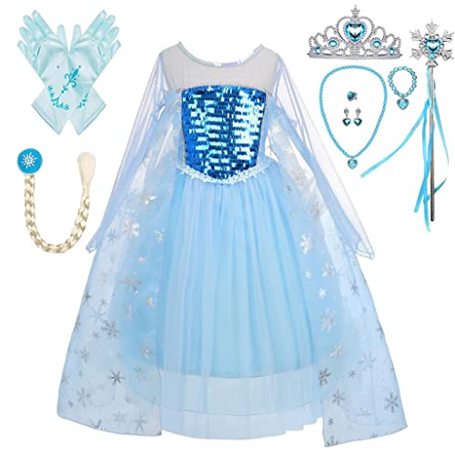 Lito Angels Kleinkind Mädchen Prinzessin Elsa Eiskönigin Kostüm Kleid Verkleidung mit Umhang und Zubehör Größe 3-4 Jahre 104 Stile A - Langarm von Lito Angels