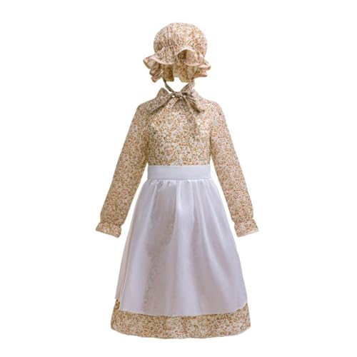 Lito Angels Kolonial Pionier Geblümtes Bäuerin Kleid Kostüm Verkleidung mit Schürze und Haube für Kinder Mädchen Größe 9-10 Jahre 140, Braun Lito Angels Kolonial Pionier Geblümtes Bäuerin Kleid Kostüm Verkleidung mit Schürze und Haube für Kinder Mädchen Größe 9-10 Jahre 140, Braun von Lito Angels