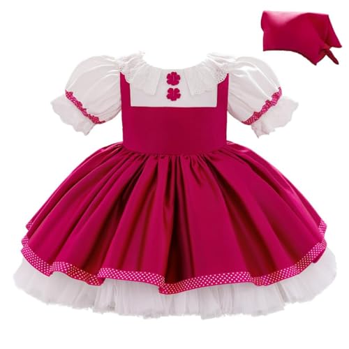 Lito Angels Dirndl Kleid Kostüm Verkleidung mit Kopftuch Kurzarm für Kleinkind Mädchen Oktoberfest Karneval Festival Größe 2-3 Jahre 98, Fuchsia Pink von Lito Angels