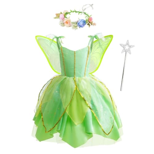 Lito Angels Tinkerbell Kostüm Grüne Fee Kleid Verkleidung mit Zubehör für Mädchen Kinder, Größe 3-4 Jahre (Tag-Nummer 100) von Lito Angels