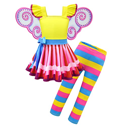 Lito Angels Fancy Nancy Kostüm Kleid für Kinder Mädchen, Party Verkleidung mit Schmetterling Flügel und Regenbogen Leggings, Größe 3-4 Jahre 104 von Lito Angels
