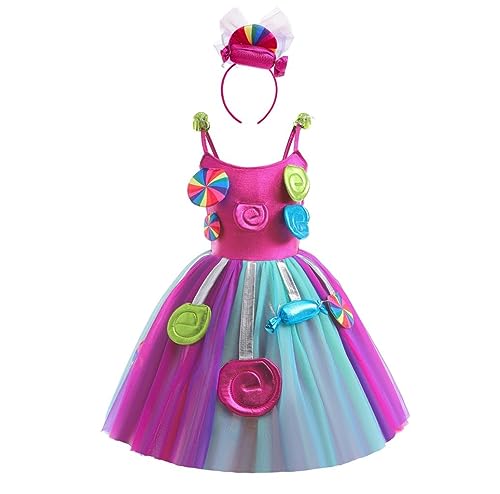 Lito Angels Lutscher Süssigkeit Karneval Kostüm Kleid Verkleidung mit Haarreifen für Kinder Mädchen, Größe 3-4 Jahre 104, Lila Regenbogen (Tag-Nummer 100) von Lito Angels
