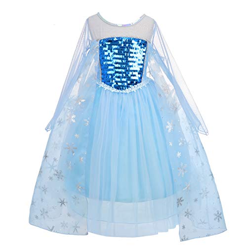 Lito Angels Kleinkind Mädchen Prinzessin Elsa Kostüm Kleid Verkleidung mit Cape Größe 4-5 Jahre 110 Stile A - Langarm von Lito Angels