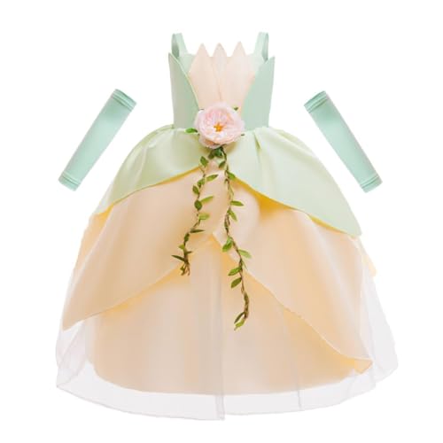 Lito Angels Mädchen Frosch Prinzessin Kostüm mit Rebe Blume und Armbändern Zubehör für Party Halloween Alter 5-6 Jahre von Lito Angels