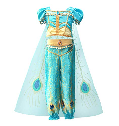 Lito Angels Prinzessin Jasmin Kleid Kostüm Verkleidung Outfit mit Schleppe für Kleinkind Mädchen Größe 10-11 Jahre 146 B von Lito Angels